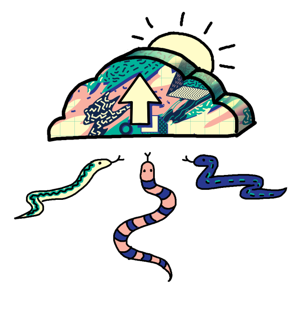 Snakes surrounding an upload iconography